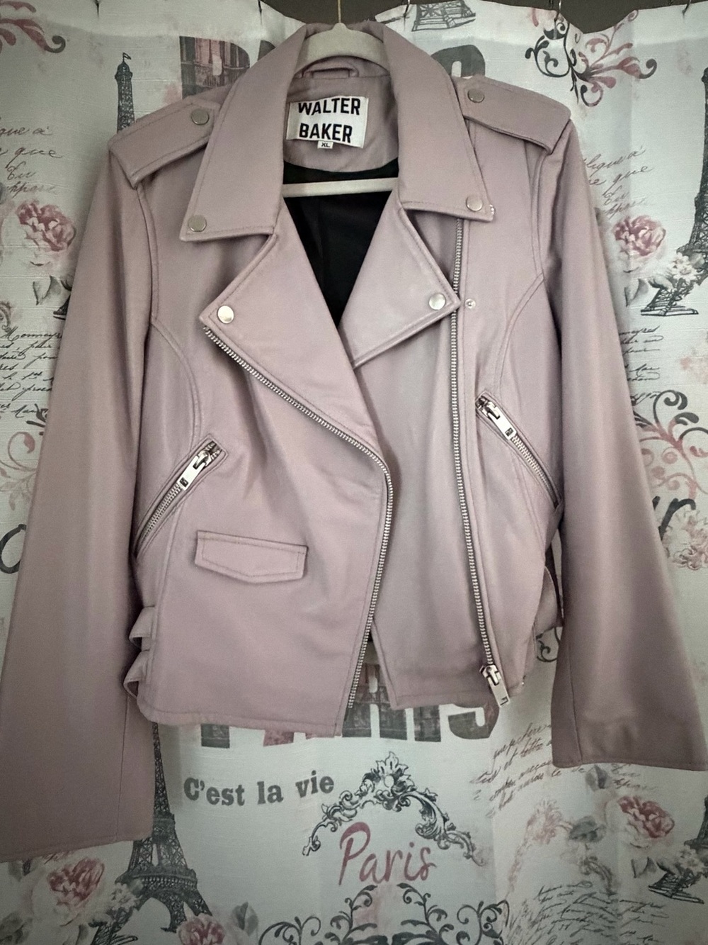 Walter Baker Light Blush Pink Moto-Style Faux Leather Jacket